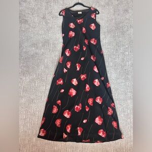 Y2K Vintage Style Made in Canada Cleo Black Dress with Red Floral Pattern